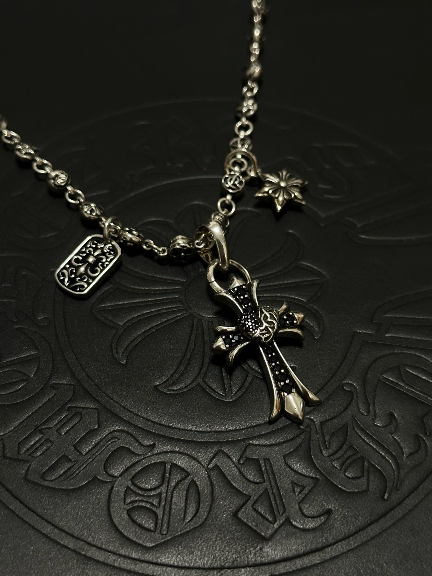 Chrome Hearts Black Diamond Cross Pendant Necklace
